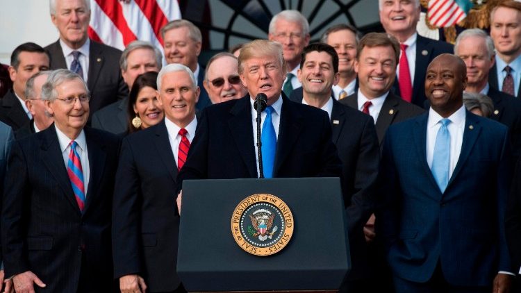 Le président Donald Trump a célébré une victoire «historique» à Washington, le 20 décembre 2017.