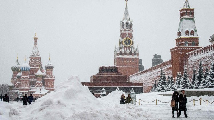 A view of the Red Square, Saint Basil's Cathedral and the Kremlin's Spasskaya Tower in Moscow