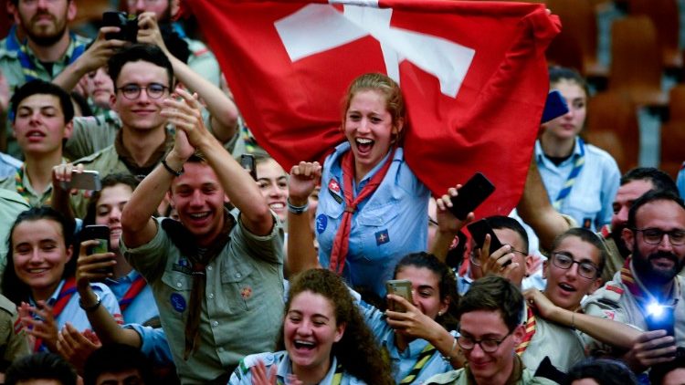 Des scouts suisses lors d'une audience avec le Pape François, le 3 août 2019