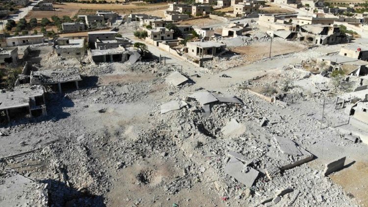 Aeriel view of destruction in Idlib