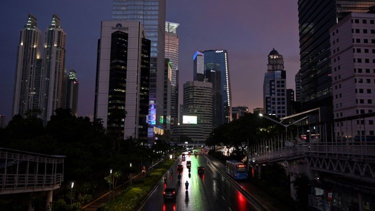 Few vehicles on a usually busy road in Jakarta, Indonesia. 