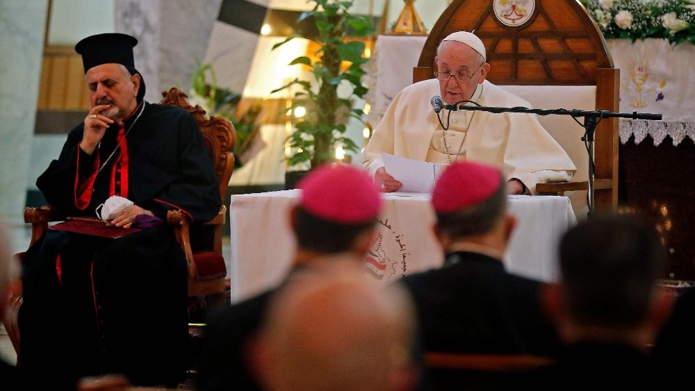 Pápež pri príhovore cirkevným predstaviteľom v Sýrsko-katolíckej katedrále v Bagdade