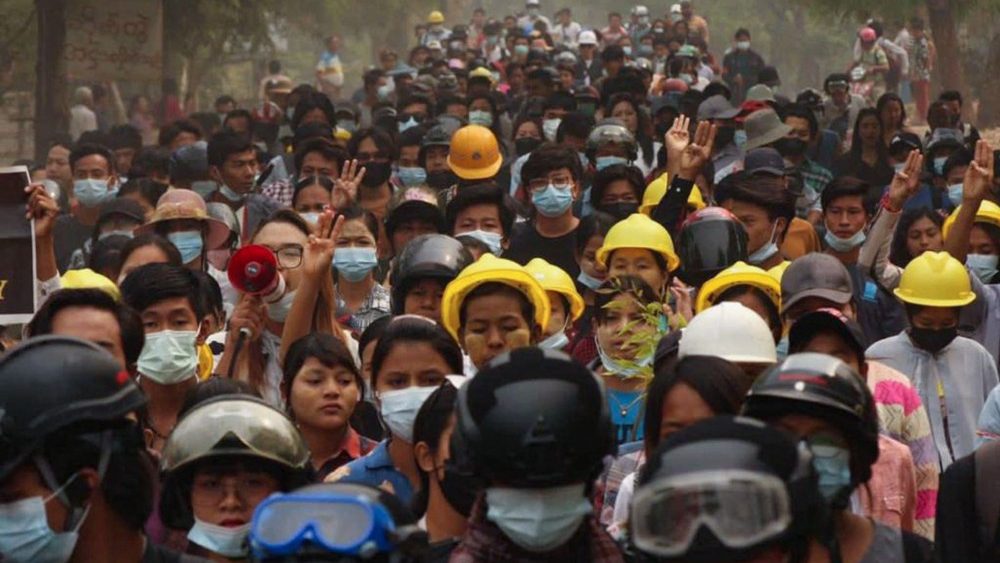 Protesto em Monywa, região de Sagaing