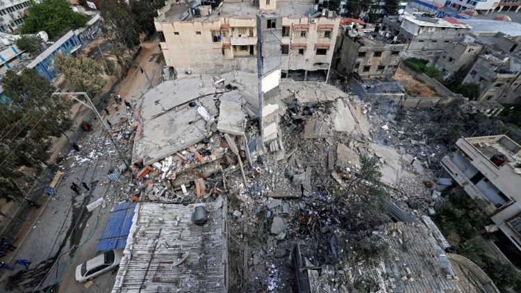 Aerial view shows destruction of six-storey in Gaza City