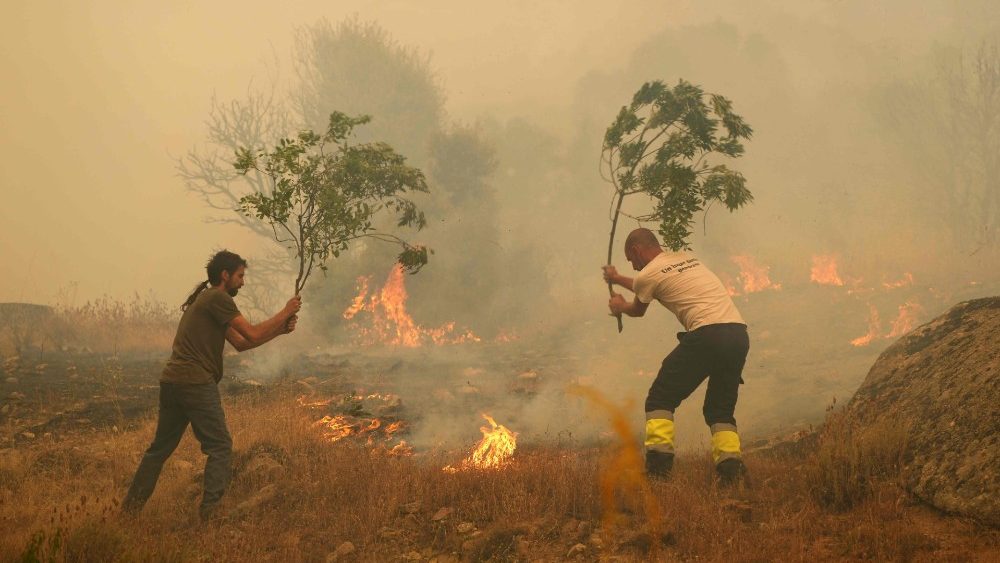 Bombeiros tentam apagar incêndio na Espanha