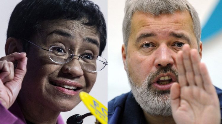 La journaliste philippine Maria Ressa (à g.) et le journaliste russe Dimitri Muratov (à dr.), récompensés par le Prix Nobel de la paix