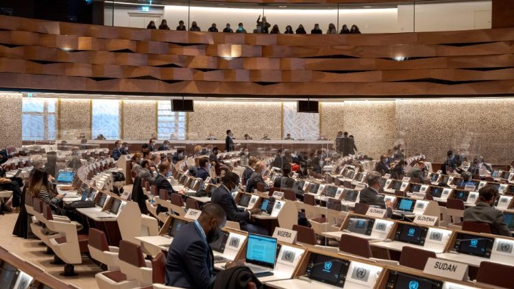 Delegates attend a meeting of the review conference of the Convention on Certain Conventional Weapons, Geneva