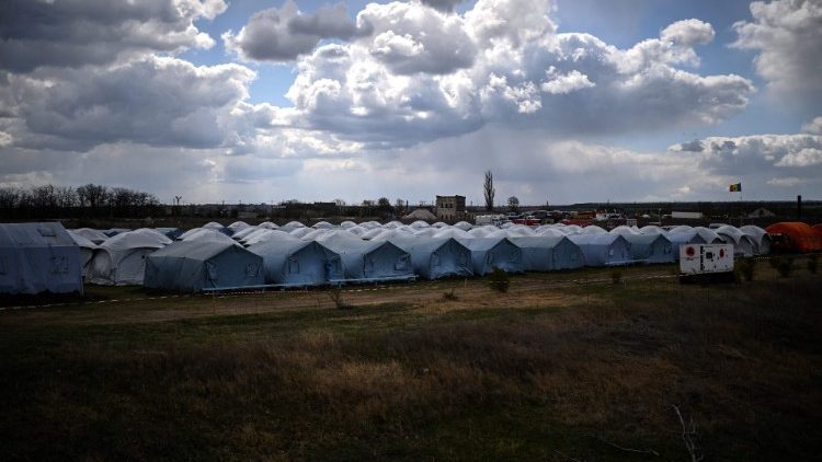 A tent camp set up at the start of the war in Ukraine along the Ukrainian-Moldovan border in Palanca, southeastern Moldova
