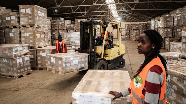 Stacked boxes of ballot papers of 2022 Kenya's Presidential and Parliamentary Elections.