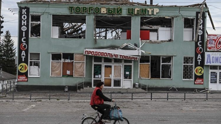 A destroyed building in Balakliya, in Ukraine's eastern Kharkiv region
