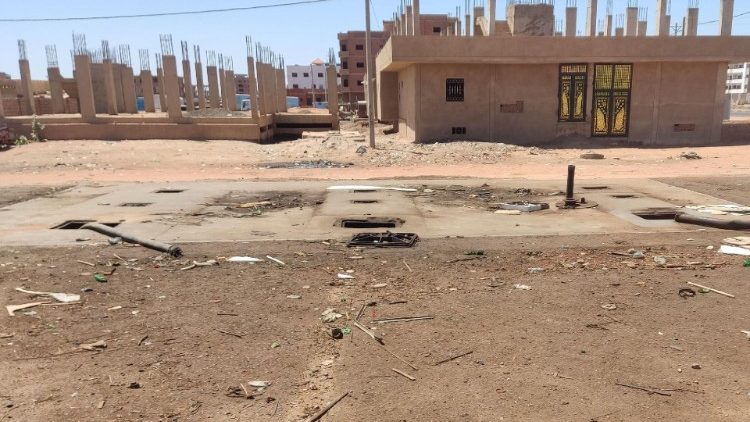 What remains of a looted petrol station in southern Khartoum