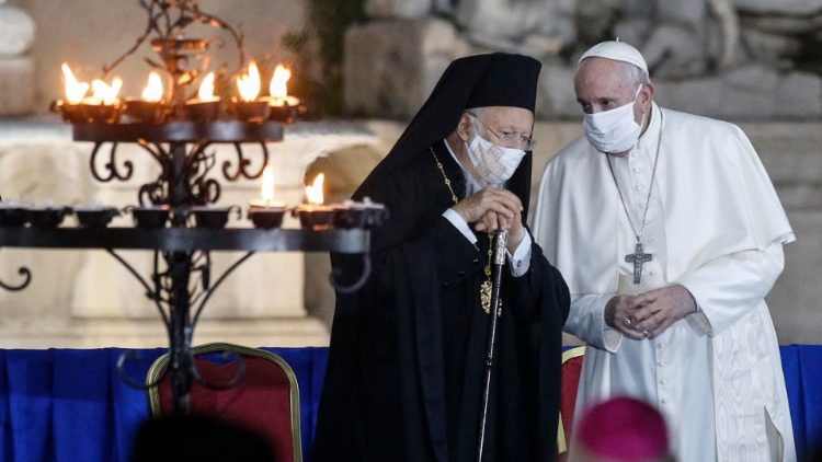 El Papa y el Patriarca Ecuménico Bartolomé I: Encuentro internacional de oración por la Paz, Roma 2020.