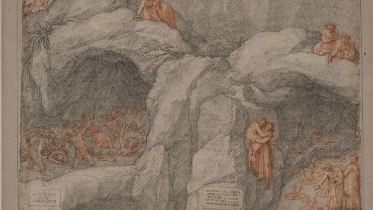 Federico Zuccari, Dante Istoriato, 8) Simoniaci, Canto-XIX, 1586-1588, Gallerie degli Uffizi 