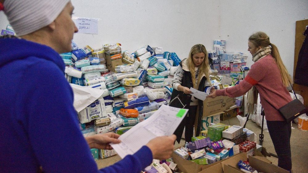Volunteers at aid in Lviv 