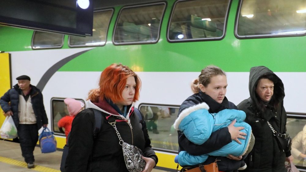 Ukrainian refugees arrive at Warsaw East train station