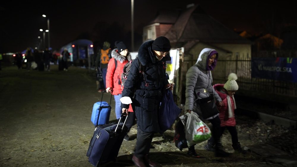 Ukrainian refugees at the train station in Olkusz