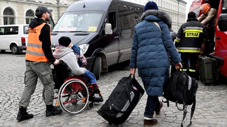 Ukrainian refugees at the train station in Przemysl