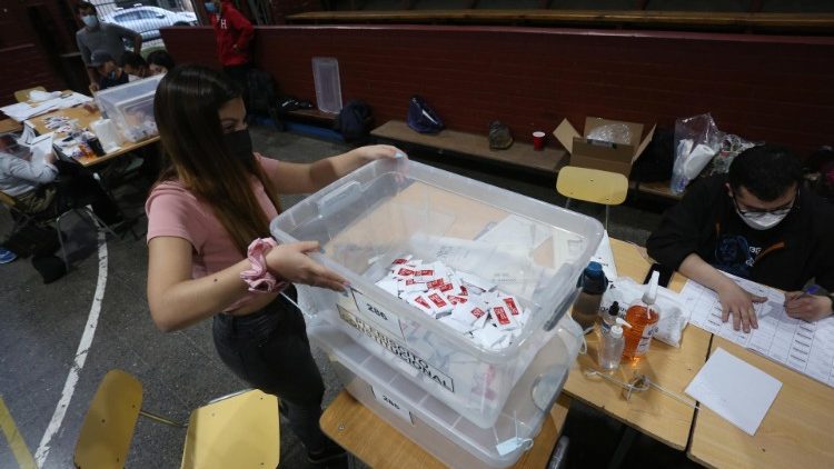 Jurors counting the vote of the constitution referendum in Santiago, Chile