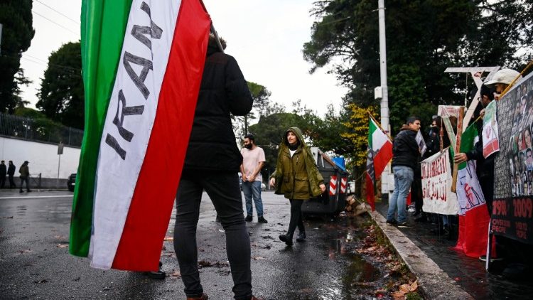 Protestors outside the Iranian embassy in Rome. 