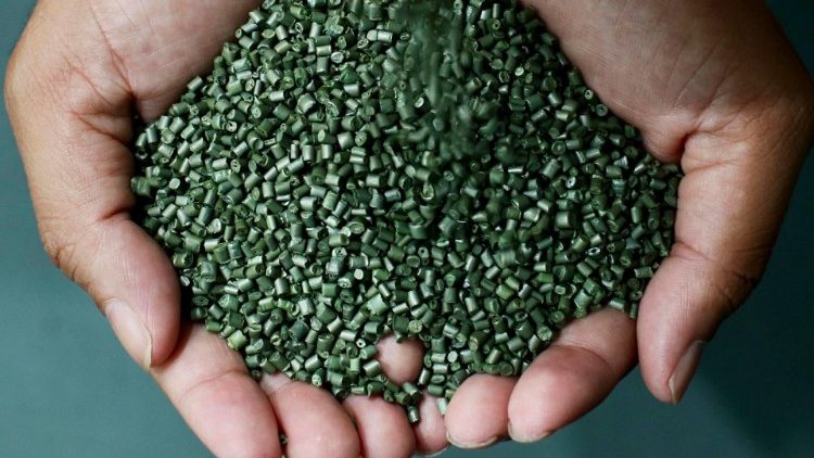 Plastic waste granules as shown at an exhibition stall during World Environment Day in India.