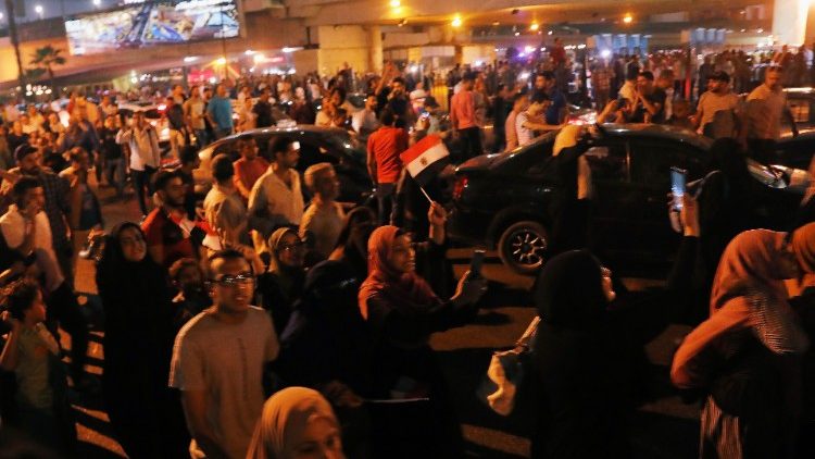 Des manifestants place Tahrir au Caire en Égypte, le 20 septembre 2019. 