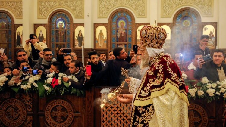 Le patriache copte orthodoxe Tawadros II, lors de la messe de la Nativité au Caire, le 6 janvier 2020.