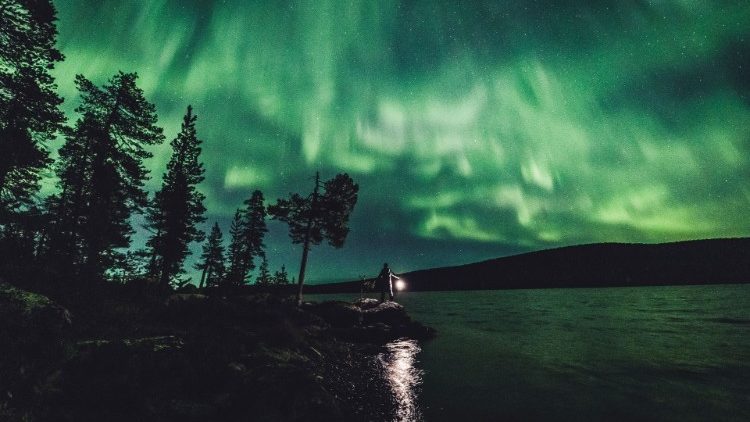 Aurore boréale en Laponie finlandaise. 