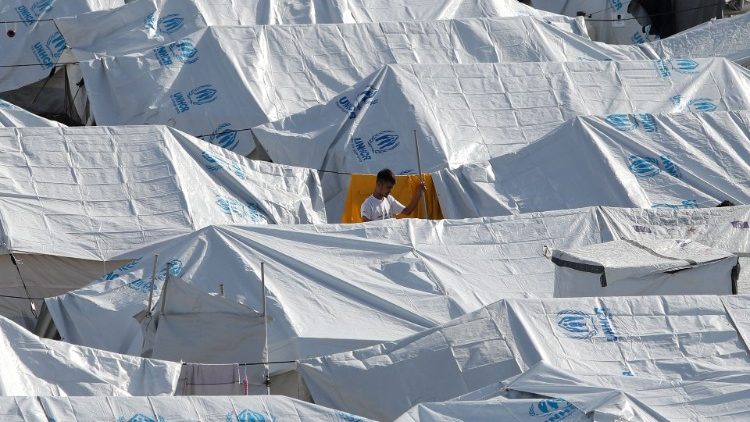 A refugee camp on the Greek island of Lesbos