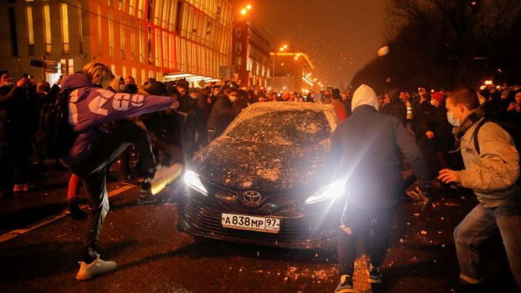 Navalny supporters protest his arrest, in Moscow