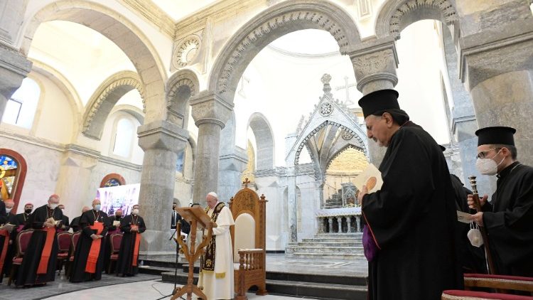 Anjel Pána v Chráme Nepoškvrneného Počatia v irackom Karakoši, 7. marca 2021