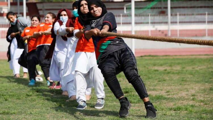 A tug-of-war team during a sports event in Pakistan, on International Women's Day, 8 March.
