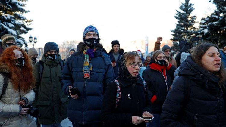 Protesters demonstrated as a Russian court considered the closure of Memorial human rights center in Moscow.