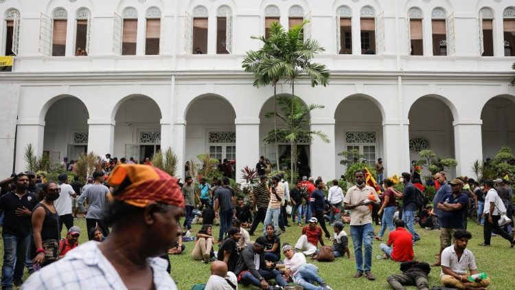 Demonstrators remain inside the premises of the President's House in Colombo, Sri Lanka.