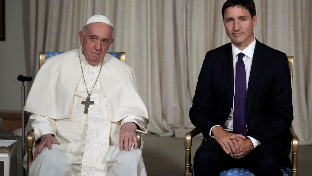 Papst Franziskus bei der Begegnung mit den Autoritäten Kanadas