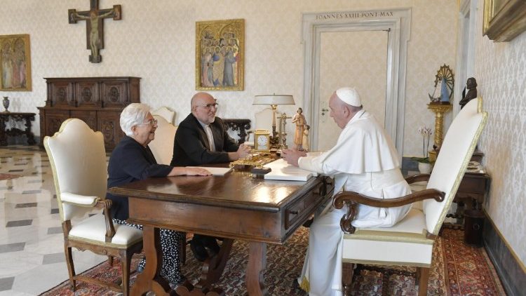 Incontro di Papa Francesco con Maria Voce, attuale presidente del Movimento dei Focolari, e con il copresidente Jesus Moran (2019)