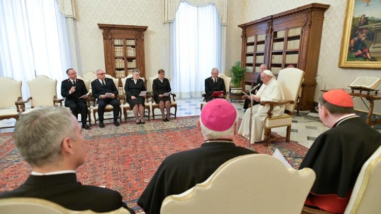 Pope Francis greets a delegation of The Salvation Army