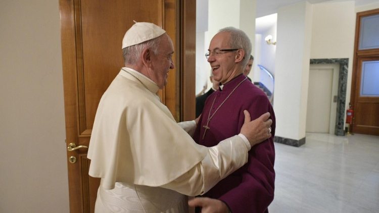 Pope Francis greets Archbishop Justin Welby on 13 November 2019