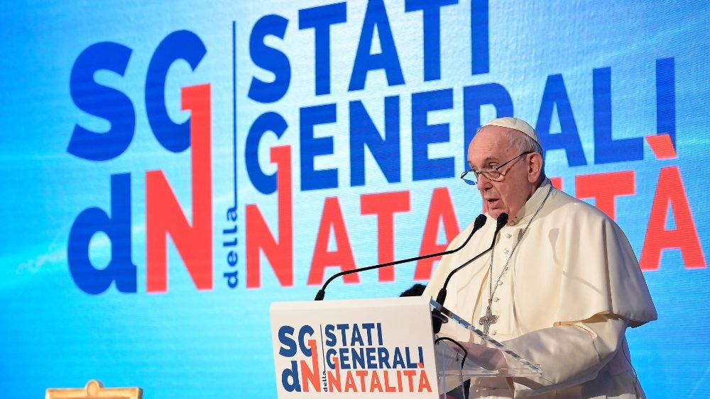 O Papa Francisco durante a abertura dos Estados Gerais da Natalidade