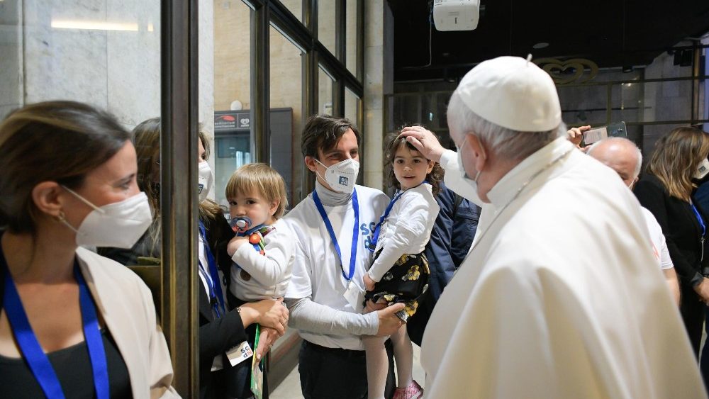 O Papa Francisco durante a abertura dos Estados Gerais da Natalidade 
