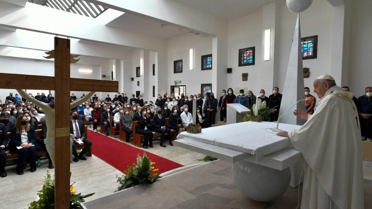 Pope Francis in the chapel of the Civitavecchia prison