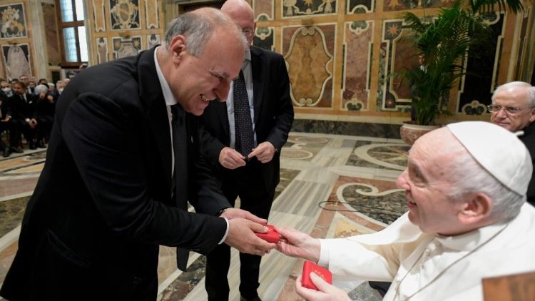 Pope Francis greets the Pontifical International Marian Academy