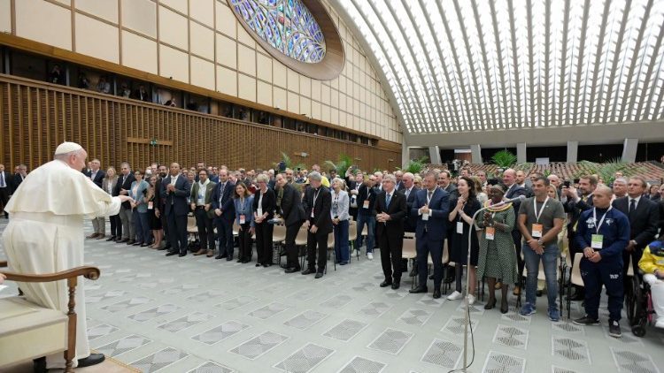 Pope Francis meeting with the participants at the Vatican meeting on sports
