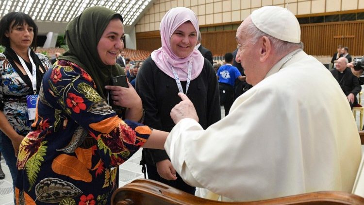 Pope Francis meeting with the participants at the Vatican meeting on sports