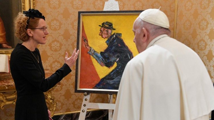 Papst Franziskus und die neue Botschafterin Litauens, Sigita Maslauskaitė-Mažylienė, im Vatikan