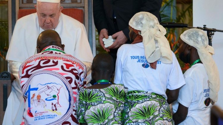 Pope Francis speaks with survivors 