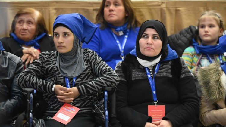 Refugee families that arrived in Italy through  humanitarian corridors during an audience with Pope Francis
