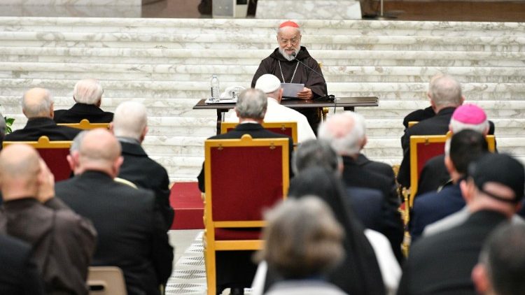 Папа і іерархі Рымскай курыі падчас казання кардынала Раньера Канталамесы