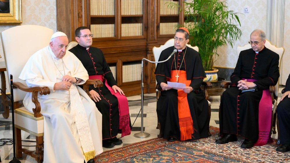 A delegação em audiência com o Pontífice no Vaticano