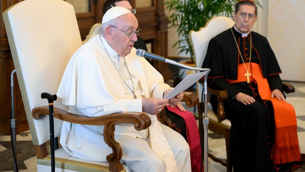 A delegação em audiência com o Pontífice no Vaticano