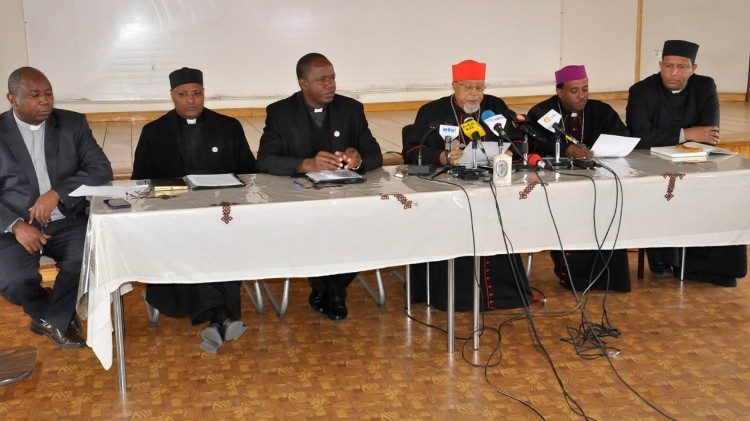 Cardinal Berhaneyesus leads a press conference on the Plenary Assembly of AMECEA
